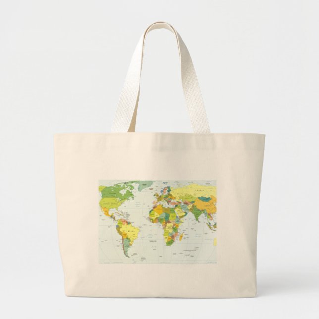 World Map Political Atlas Poster: Modern Decor Large Tote Bag (Front)
