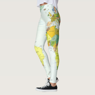 World Map Political Atlas Poster: Modern Decor Leggings