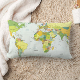 World Map Political Atlas Poster: Modern Decor Lumbar Cushion