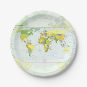 World Map Political Atlas Poster: Modern Decor Paper Plate