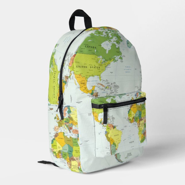 World Map Political Atlas Poster: Modern Decor Printed Backpack (Back Corner Left)