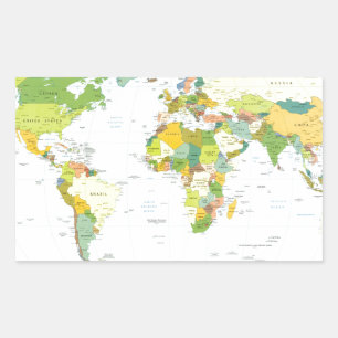 World Map Political Atlas Poster: Modern Decor Rectangular Sticker