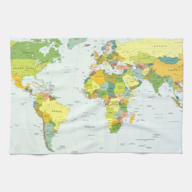 World Map Political Atlas Poster: Modern Decor Tea Towel (Horizontal)