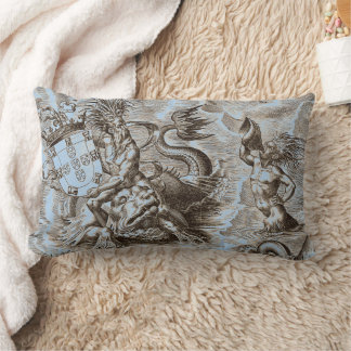 World Map Poseidon Ocean Blue Lumbar Cushion