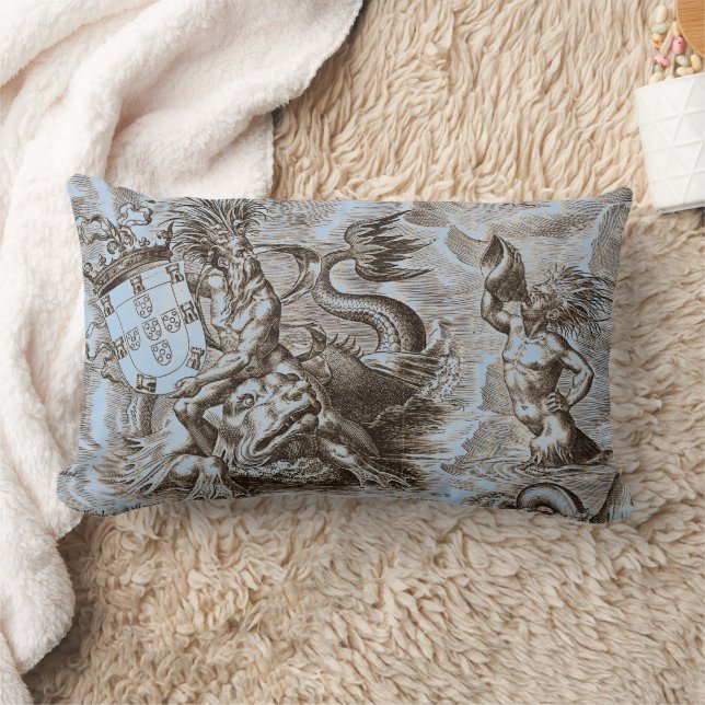 World Map Poseidon Ocean Blue Lumbar Cushion (Blanket)