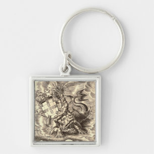 World Map Poseidon Riding Dolphin Key Ring