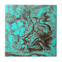 World Map Poseidon Riding Dolphin