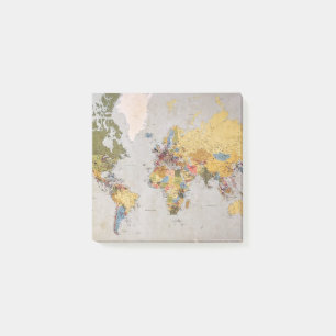 world map post-it notes