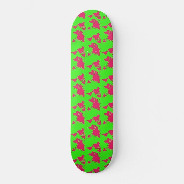 World Map Pre-Built Complete Neon Green Skateboard (Front)