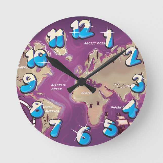 World Map Round Clock (Front)