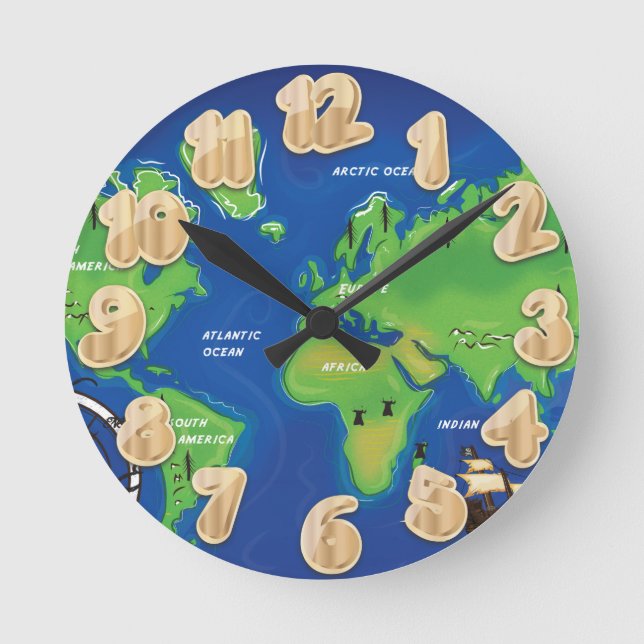 World Map Round Clock (Front)