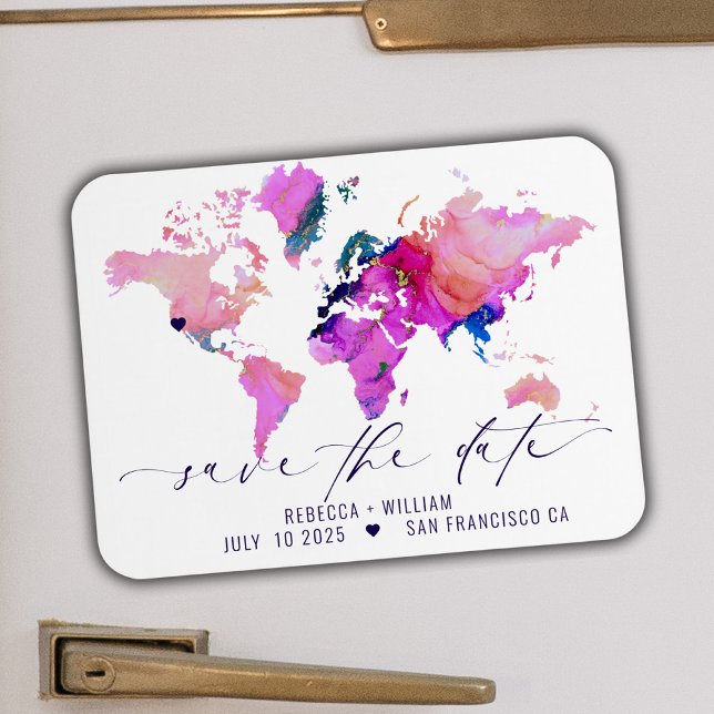 World Map Save the Date Travel Destination Wedding Magnet (Creator Uploaded)
