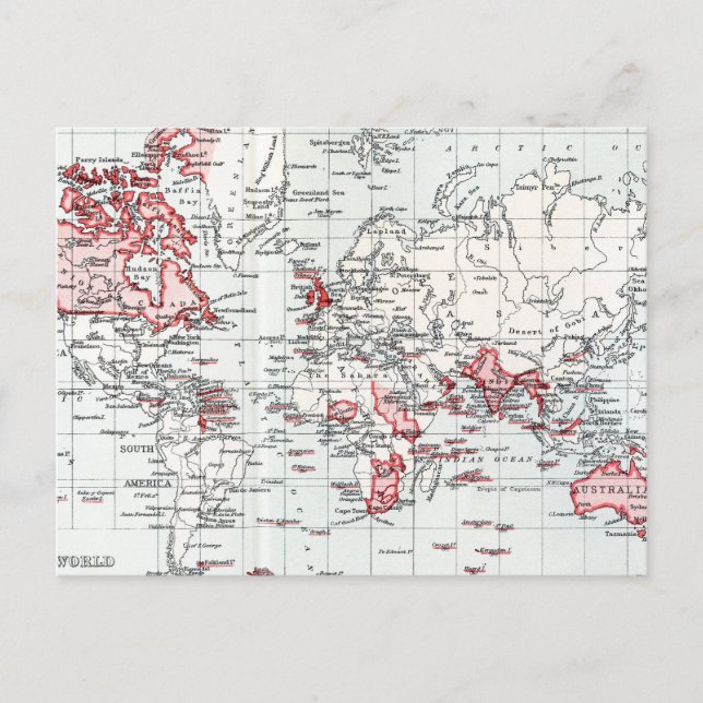 World Map showing British Possessions in 1904 Postcard (Front)