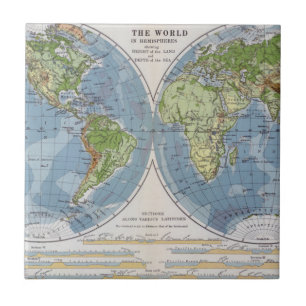 World Map showing Heights of Land depth of Sea Tile