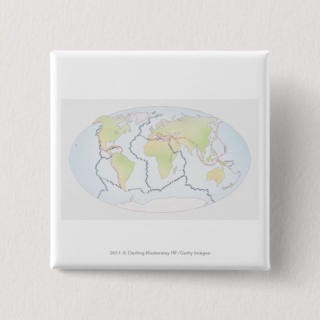 World map showing plate margins 15 cm square badge (Front)