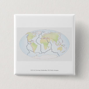 World map showing plate margins 15 cm square badge