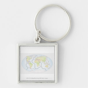 World map showing plate margins key ring