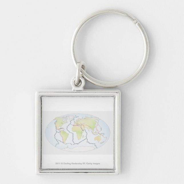 World map showing plate margins key ring (Front)