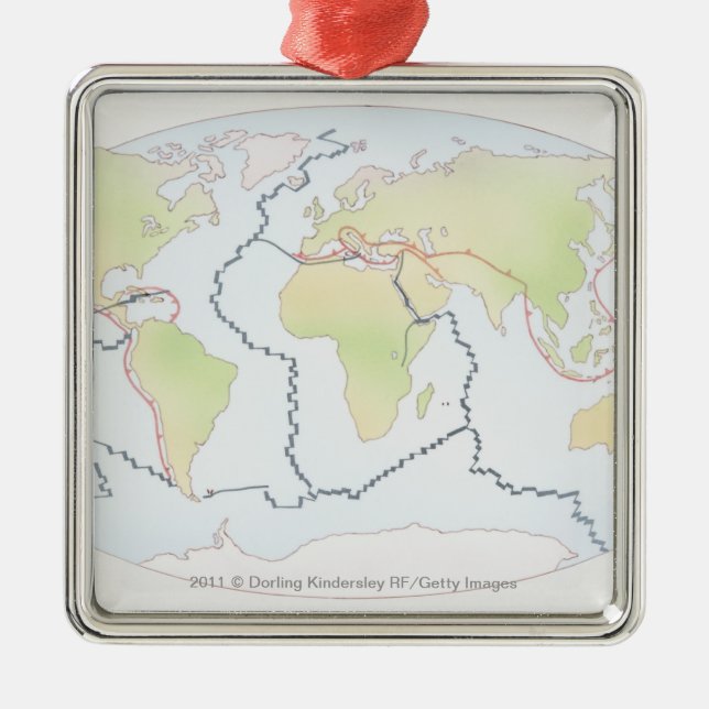 World map showing plate margins metal tree decoration (Front)
