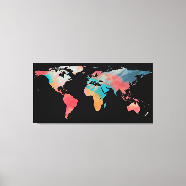 World Map Silhouette - Tie Dye Colours Canvas Print (Front)