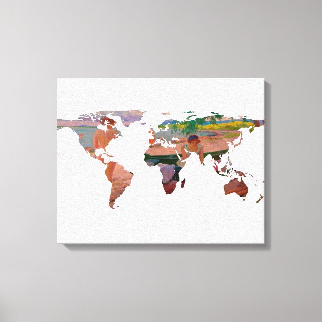 World Map Silhouette - Undressing at The Beach Canvas Print (Front)