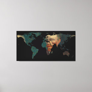 World Map Silhouette - Van Gogh Self Portrait Canvas Print