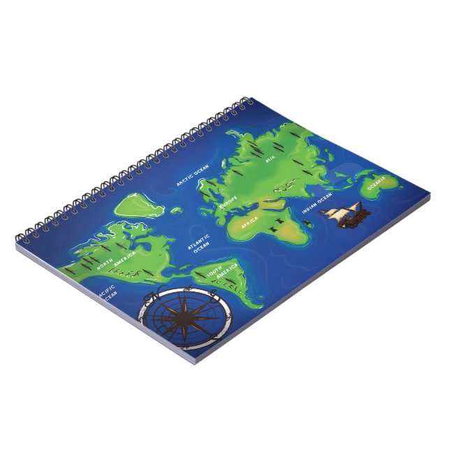 World Map Spiral Notebook (Left Side)