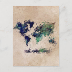 world map splash postcard