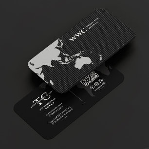 World Map Stripe Marketing Company Monogram Black Business Card