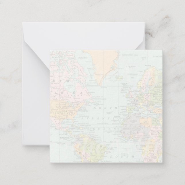 World Map Thank You Note Card (Front)