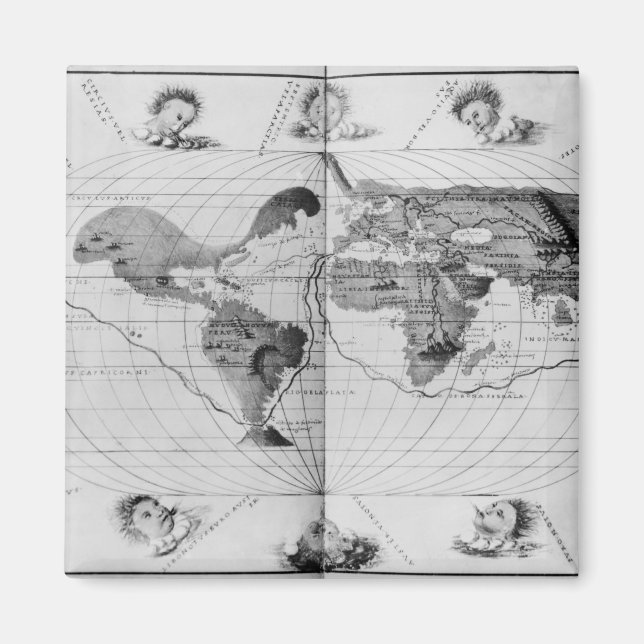 World map tracing Magellan's world voyage Magnet (Front)