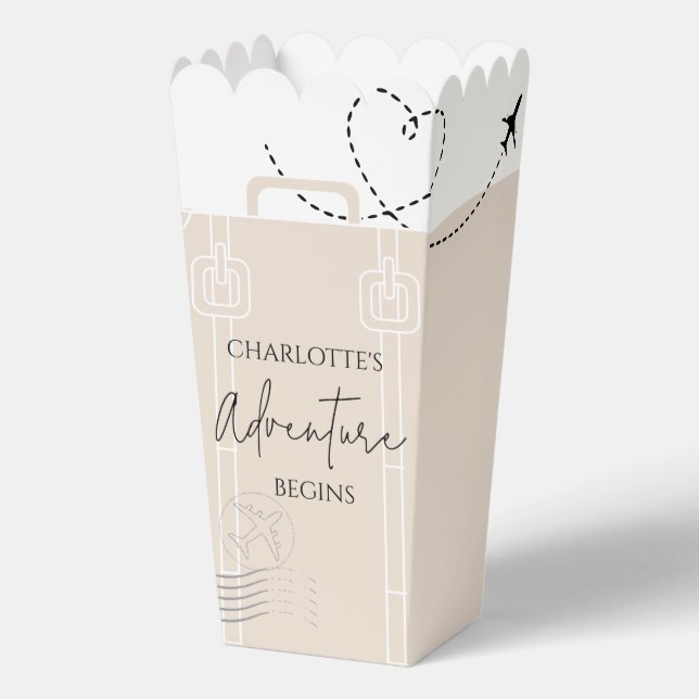 World Map travel adventure begins Grad popcorn Favour Box (Front)