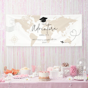 World Map travel adventure begins Graduation Banner