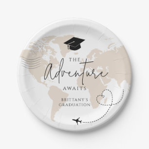World Map travel adventure begins Graduation Paper Plate