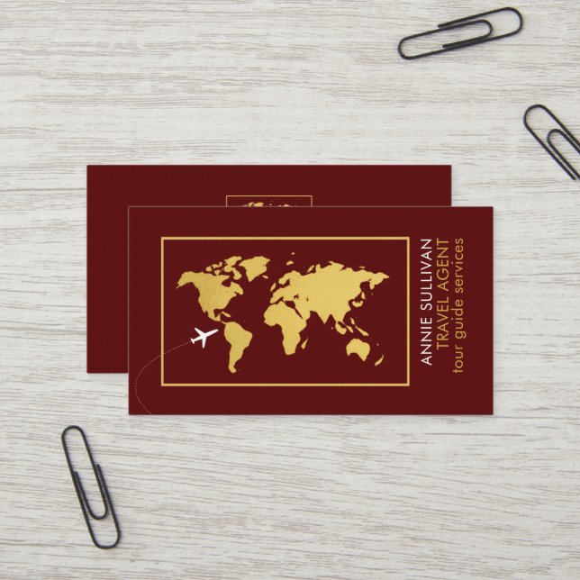 World Map, Travel Agent RED Business Card (Front/Back In Situ)