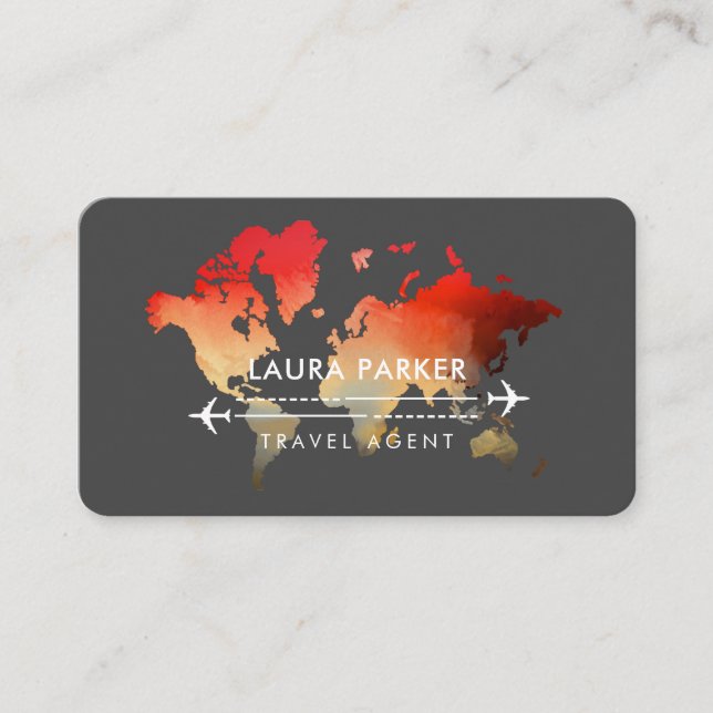  World Map Travel Agent  Vacation Services Red Business Card (Front)