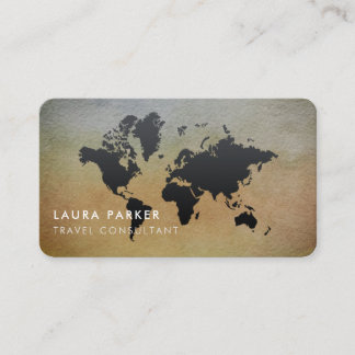 World Map Travel Agent Watercolor Black Tourism Business Card