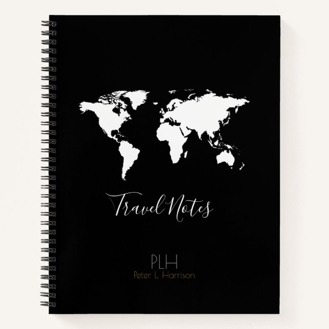 world map travel notes black notebook (Front)