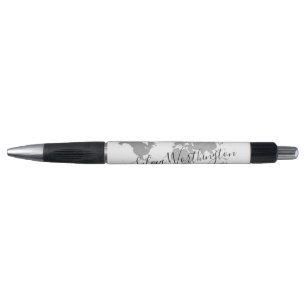 World Map Travel Silver Gray Black White Custom