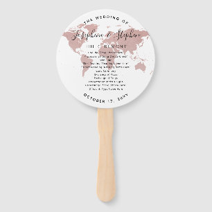 World Map Travel Theme Globe Wedding Program Hand Fan