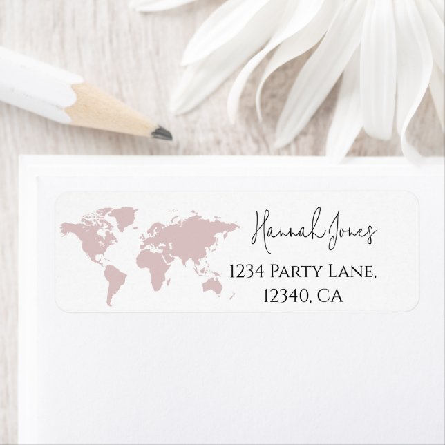 World Map travel theme Return Address Labels (Insitu)