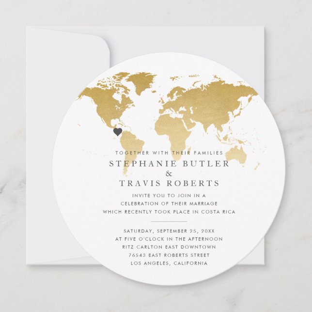 World Map Travel Wedding At Home Reception Invite (Front)