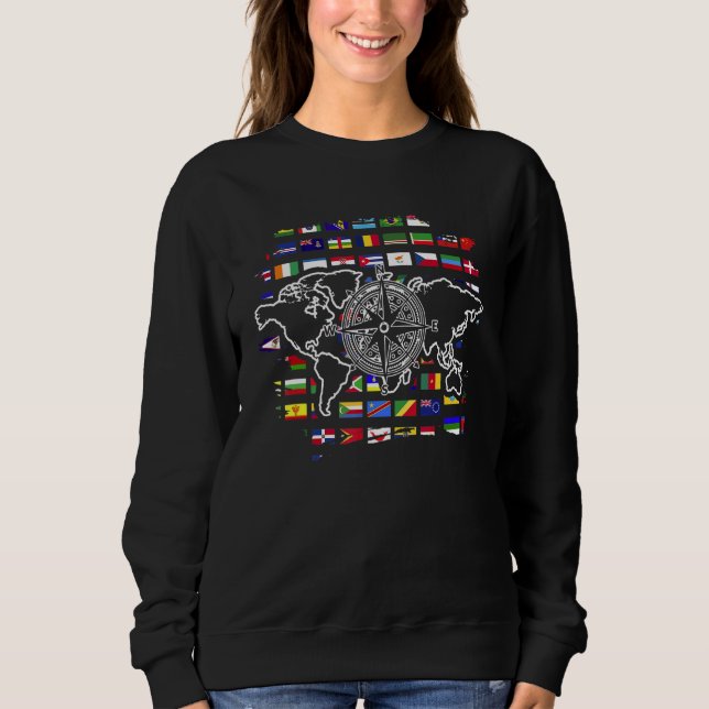 World Map Traveller International Country Flags Wo Sweatshirt (Front)
