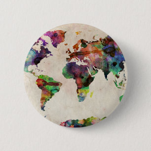 World Map Urban Watercolor 6 Cm Round Badge