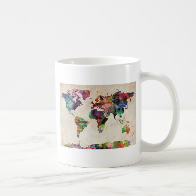 World Map Urban Watercolor Coffee Mug (Right)
