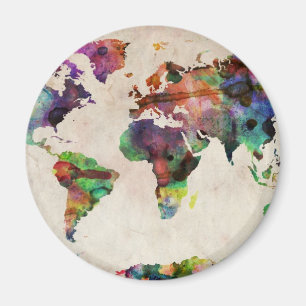 World Map Urban Watercolor Magnet