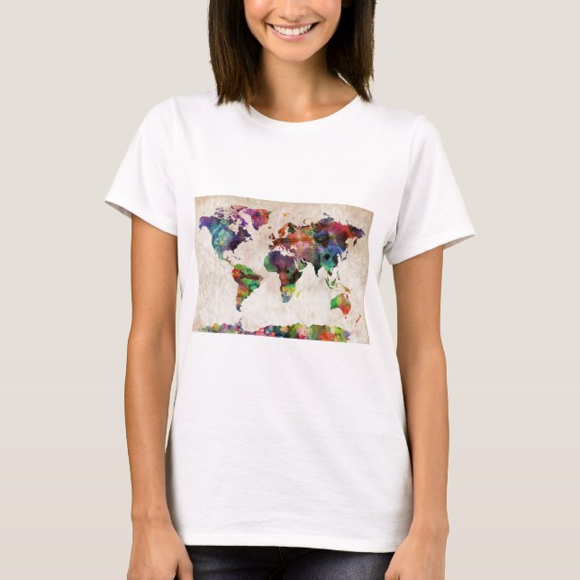 World Map Urban Watercolor T-Shirt (Front)