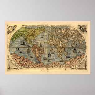 World Map Vintage Atlas Historical Poster