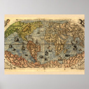 World Map Vintage Atlas Historical Poster