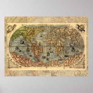 World Map Vintage Atlas Historical Poster